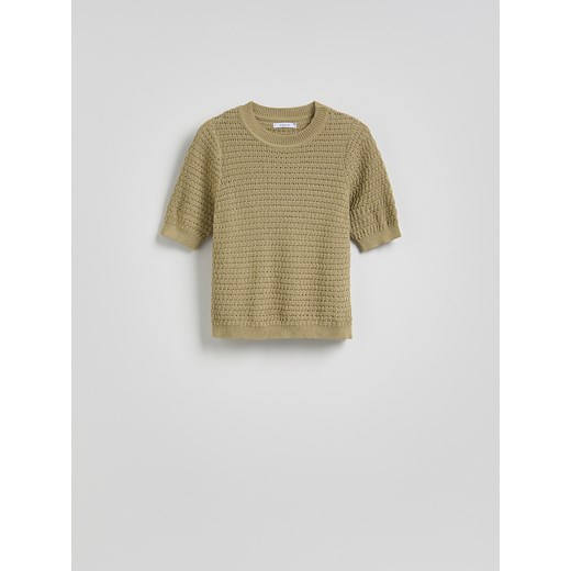 Reserved - Sweter z krótkim rękawem - oliwkowy Reserved M Reserved wyprzedaż
