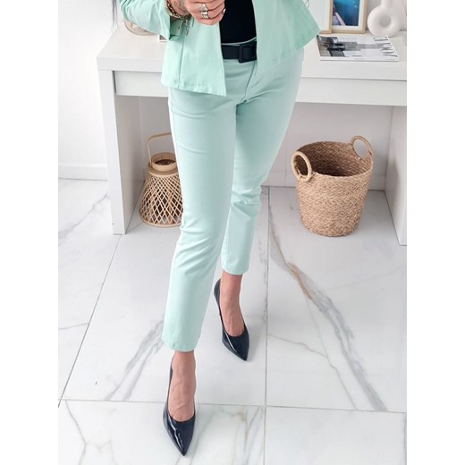 bawełniane spodnie damskie dżina cygaretki z paskiem - mięta ze sklepu STYLOWO w kategorii Spodnie damskie - zdjęcie 186090980