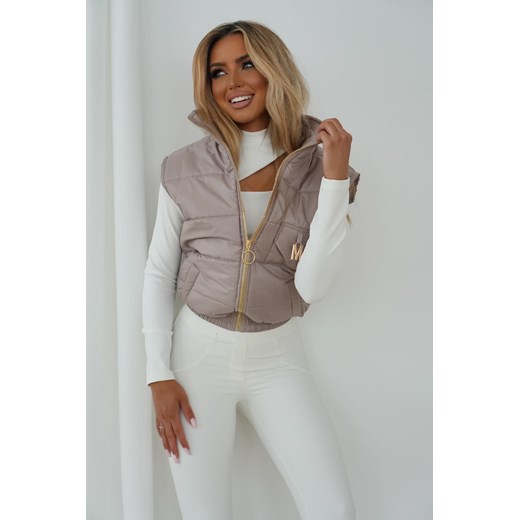 krótka matowa kamizelka bezrękawnik rebel mielczarkowski polski produkt premium - beż ze sklepu STYLOWO w kategorii Kamizelki damskie - zdjęcie 186091054
