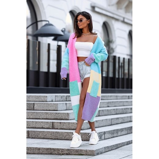 długi sweter kardigan royal polski producent j&k premium -  pastelowy ze sklepu STYLOWO w kategorii Swetry damskie - zdjęcie 186091084