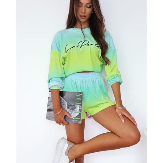 welurowy dres rainbow la perla bluza z logo + krótkie spodenki  - ombre 2 ze sklepu STYLOWO w kategorii Komplety i garnitury damskie - zdjęcie 186091183
