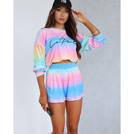 welurowy dres rainbow la perla bluza z logo + krótkie spodenki  - ombre 3 ze sklepu STYLOWO w kategorii Dresy damskie - zdjęcie 186091184
