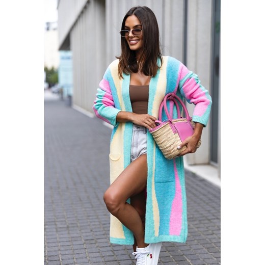 długi sweter kardigan noemi ii polski producent j&k premium - seledynowy ze sklepu STYLOWO w kategorii Swetry damskie - zdjęcie 186091211