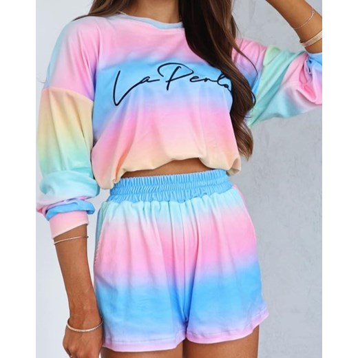 welurowy dres rainbow la perla bluza z logo + krótkie spodenki  - ombre 4 ze sklepu STYLOWO w kategorii Dresy damskie - zdjęcie 186091234