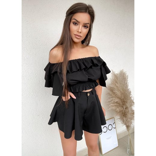 komplet paloma top + spódnico spodenki  mielczarkowski polski produkt - czarny ze sklepu STYLOWO w kategorii Komplety i garnitury damskie - zdjęcie 186091331