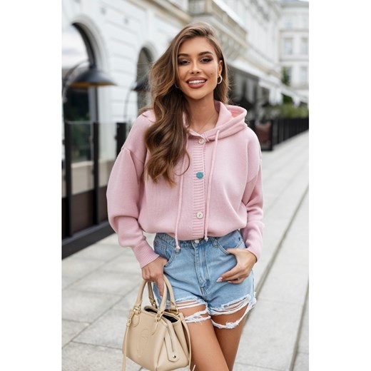 krótki sweter z kapturem venus a'la bluza polski producent j&k premium - brudny róż ze sklepu STYLOWO w kategorii Bluzy damskie - zdjęcie 186091413
