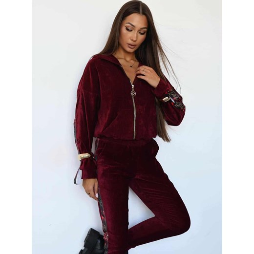 komplet dresowy z weluru kreszowanego besties la perla bluza + spodnie - bordo z lampasem brylant ze sklepu STYLOWO w kategorii Dresy damskie - zdjęcie 186091474