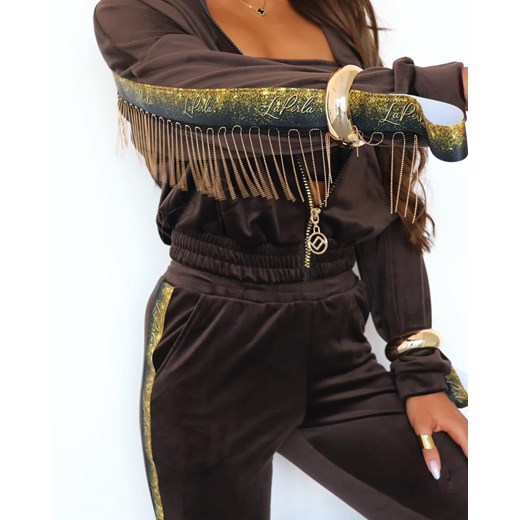 welurowy dres besties łańcuszki la perla bluza + top + spodnie ze złotymi La Perla M STYLOWO wyprzedaż