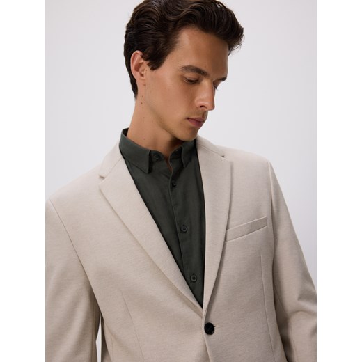 Reserved - Marynarka slim fit - beżowy ze sklepu Reserved w kategorii Marynarki męskie - zdjęcie 186093253