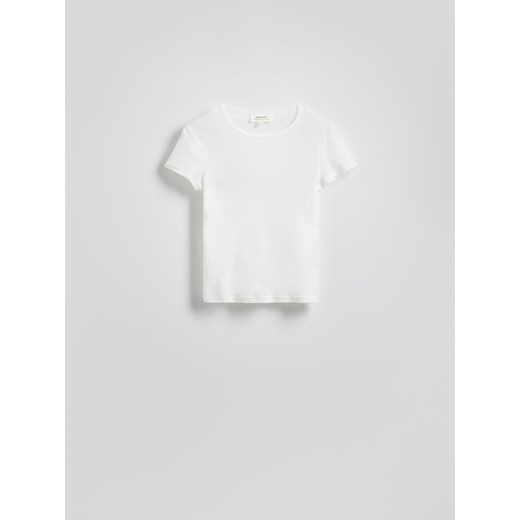 Reserved - Bawełniany t-shirt slim fit - biały ze sklepu Reserved w kategorii Bluzki damskie - zdjęcie 186093293