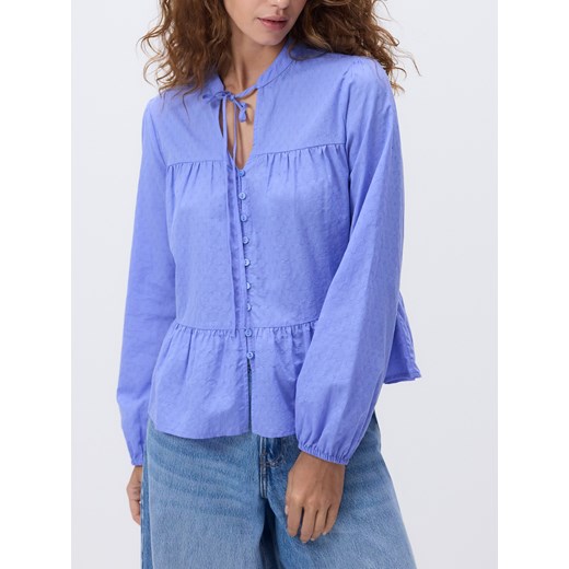Reserved - Bawełniana koszula z falbaną - niebieski ze sklepu Reserved w kategorii Koszule damskie - zdjęcie 186093390