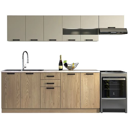 Komplet mebli kuchennych 260 cm dąb cremona + kaszmir  S8-E55 - id: 52660 - marki Elior - 186093624 Komplet mebli kuchennych 260 cm dąb cremona + kaszmir  S8-E55 ze sklepu Edinos.pl w kategorii Zestawy mebli kuchennych - zdjęcie 186093624