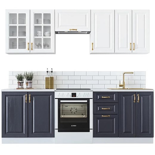 Klasyczne meble kuchenne 240 cm granatowy + biały W1-Z96 ze sklepu Edinos.pl w kategorii Meble kuchenne - zdjęcie 186093633