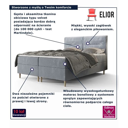 Błękitne lóżko z pojemnikiem na pościel 6 rozmiarów - Velinar Elior Edinos.pl