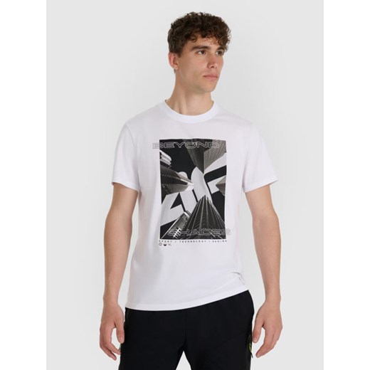 Męski t-shirt z nadrukiem 4F 4FRAW25TTSHM3258 - biały ze sklepu Sportstylestory.com w kategorii T-shirty męskie - zdjęcie 186095632