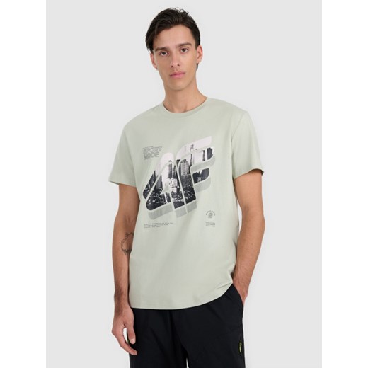 Męski t-shirt z nadrukiem 4F 4FRAW25TTSHM3223 - zielony ze sklepu Sportstylestory.com w kategorii T-shirty męskie - zdjęcie 186095933