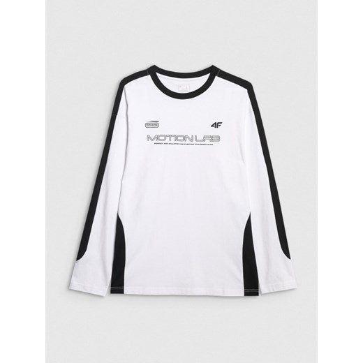 Męski longsleeve oversize z nadrukiem 4F 4FRAW25TLONM653 - biały ze sklepu Sportstylestory.com w kategorii T-shirty męskie - zdjęcie 186096102