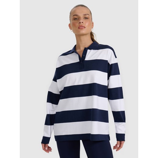 Damski longsleeve w paski 4F 4FRAW25TLONF604 - granatowy ze sklepu Sportstylestory.com w kategorii Bluzki damskie - zdjęcie 186096113