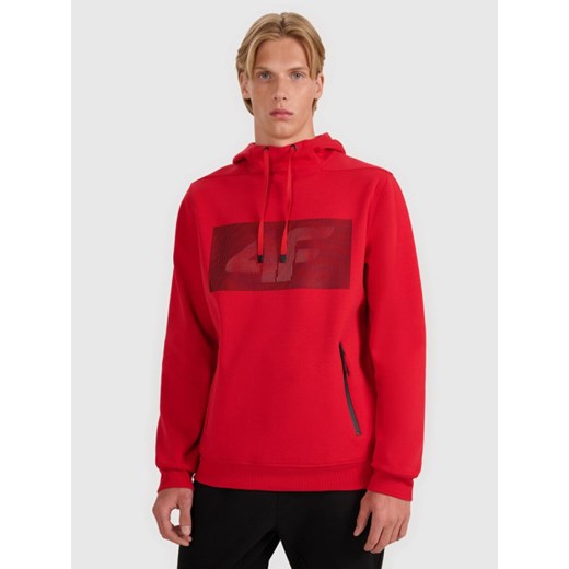 Męska bluza nierozpinana z kapturem 4F 4FRAW25TSWSM2537 - czerwona ze sklepu Sportstylestory.com w kategorii Bluzy męskie - zdjęcie 186096143