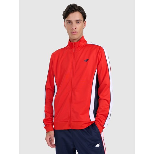Męska bluza dresowa rozpinana bez kaptura 4F 4FRAW25TSWSM2459 - czerwona ze sklepu Sportstylestory.com w kategorii Bluzy męskie - zdjęcie 186096211