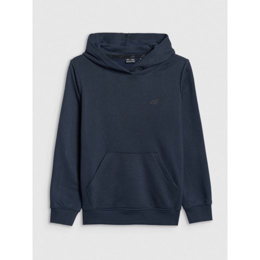 Chłopięca bluza dresowa nierozpinana z kapturem 4F 4FJWSS25TSWSM1715 - granatowa ze sklepu Sportstylestory.com w kategorii Bluzy chłopięce - zdjęcie 186096221