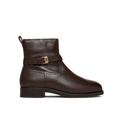 Botki Tommy Hilfiger Th Buckle Riding Leather Bootie FW0FW08781 Brązowy ze sklepu eobuwie.pl w kategorii Botki - zdjęcie 186100294