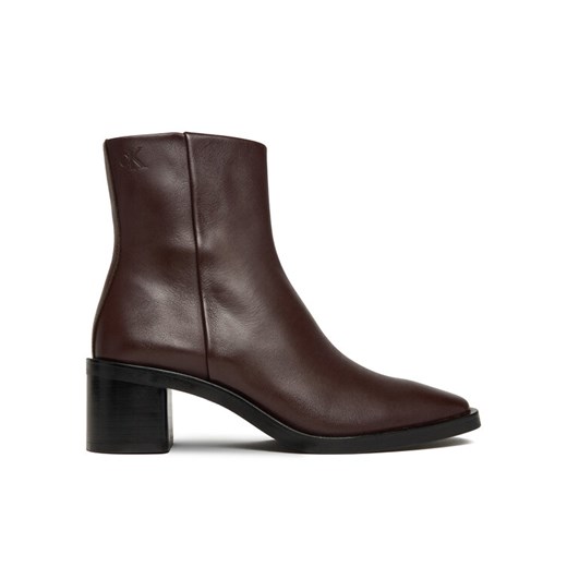 Botki Calvin Klein Block Heel Zip Boot Lth HW0HW02593 Bordowy ze sklepu eobuwie.pl w kategorii Botki - zdjęcie 186101433