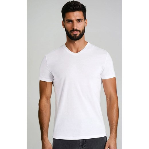 Biała koszulka męska z dekoltem V t-shirt bawełniany 1503 Dany, Kolor biały, Rozmiar 3XL, Teyli ze sklepu Primodo w kategorii T-shirty męskie - zdjęcie 186118933