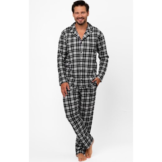 Bawełniana piżama męska w kratkę rozpinana Klark, Kolor czarno-biały, Rozmiar M, Italian Fashion ze sklepu Primodo w kategorii Piżamy męskie - zdjęcie 186119274
