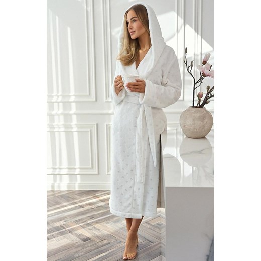 Długi szlafrok damski z kapturem biały 2551 Amira, Kolor biały, Rozmiar S, L&amp;L ze sklepu Primodo w kategorii Szlafroki damskie - zdjęcie 186119404
