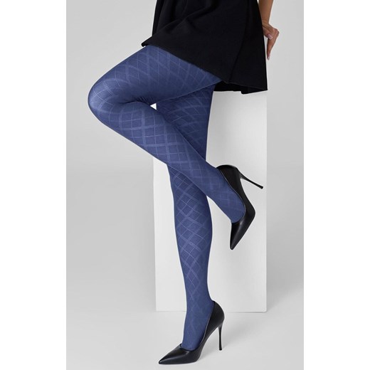 Marilyn rajstopy ciemnoniebieskie żakardowe z wzorem rombów 40 DEN Grace F02, Kolor ciemnoniebieski, Rozmiar 1/2, Marilyn ze sklepu Primodo w kategorii Rajstopy - zdjęcie 186119600