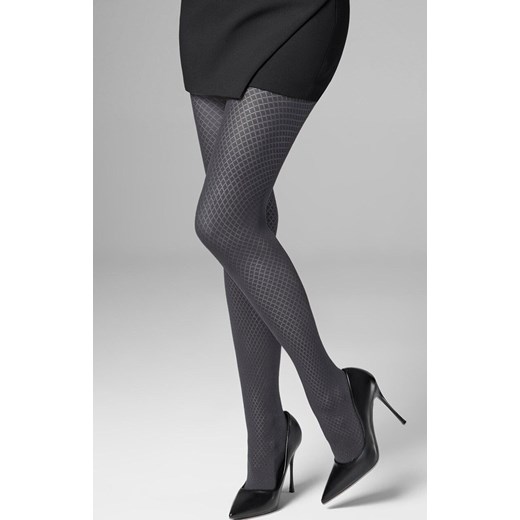 Marilyn rajstopy w żakardowy wzór w drobną siatkę rombów szare 60 DEN F05B, Kolor szary, Rozmiar 5, Marilyn ze sklepu Primodo w kategorii Rajstopy - zdjęcie 186119691