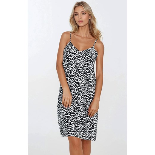 Wiskozowa koszula nocna damska w panterkę Smoky Desire, Kolor czarno-biały, Rozmiar S, Momenti per me ze sklepu Primodo w kategorii Koszule nocne - zdjęcie 186119831