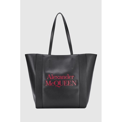 ALEXANDER MCQUEEN Czarna skórzana shopperka z czerwonym logo ze sklepu outfit.pl w kategorii Torby Shopper bag - zdjęcie 186120153