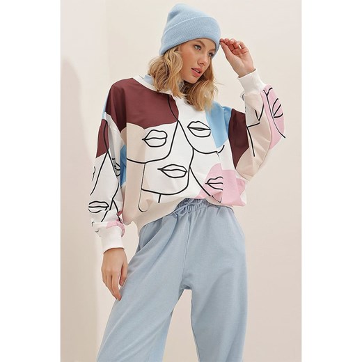 trendyol Bluza w kolorze kremowo-błękitno-brązowym Trendyol L okazja Limango Polska