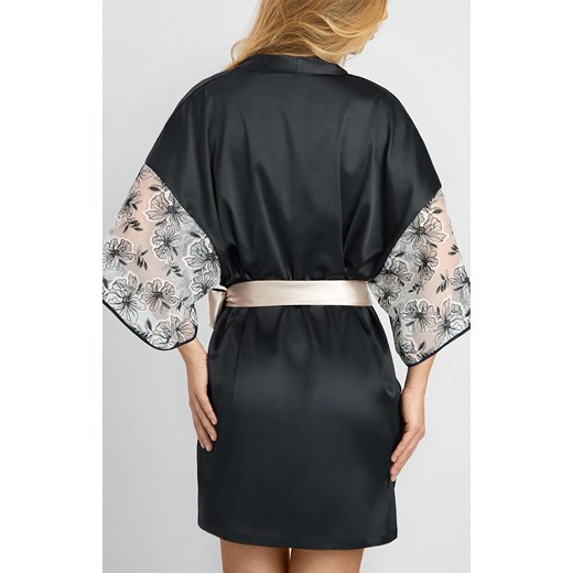 Marilyn satynowy peniuar z haftowanymi rękawami Praline, Kolor czarny, Rozmiar M/L, Marilyn ze sklepu Intymna w kategorii Szlafroki damskie - zdjęcie 186121574