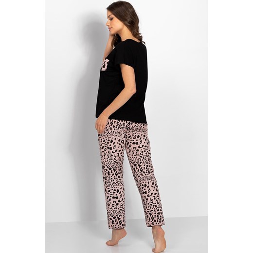 Piżama damska z krótkim rękawem i długimi spodniami Cathy, Kolor czarno-różowy, Rozmiar M, Momenti per me ze sklepu Intymna w kategorii Piżamy damskie - zdjęcie 186121693