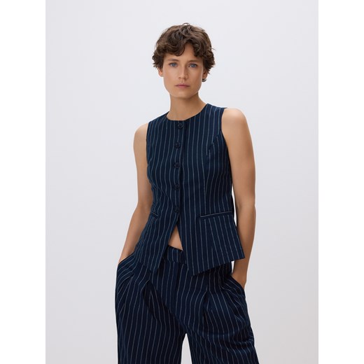 Reserved - Taliowana kamizelka z dodatkiem lnu - granatowy ze sklepu Reserved w kategorii Kamizelki damskie - zdjęcie 186126601