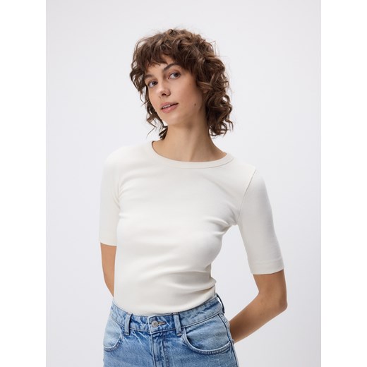 Reserved - T-shirt slim fit - kremowy Reserved XS wyprzedaż Reserved