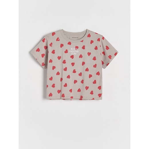 Reserved - Bawełniany T-shirt z haftem - jasnoszary ze sklepu Reserved w kategorii Bluzki dziewczęce - zdjęcie 186128202