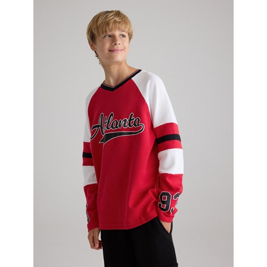 Reserved - Bawełniany longsleeve z nadrukiem - czerwony ze sklepu Reserved w kategorii T-shirty chłopięce - zdjęcie 186128254
