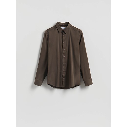 Reserved - Gładka koszula slim fit - brązowy ze sklepu Reserved w kategorii Koszule męskie - zdjęcie 186128882