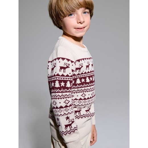 Sinsay - Bawełniany sweter z motywem świątecznym - kremowy Sinsay 116 (5-6 l) Sinsay