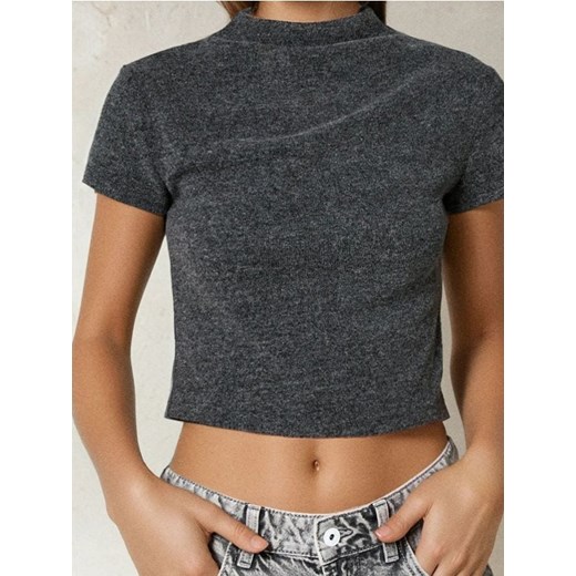 Sinsay - Koszulka z zabudowanym dekoltem - szary ze sklepu Sinsay w kategorii Bluzki damskie - zdjęcie 186130280