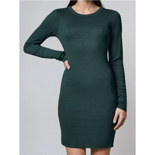 Sinsay - Sukienka mini z okrągłym dekoltem - zielony - id: 927EY-67X - marki Sinsay - 186130341 Sinsay - Sukienka mini z okrągłym dekoltem - zielony ze sklepu Sinsay w kategorii Sukienki - zdjęcie 186130341