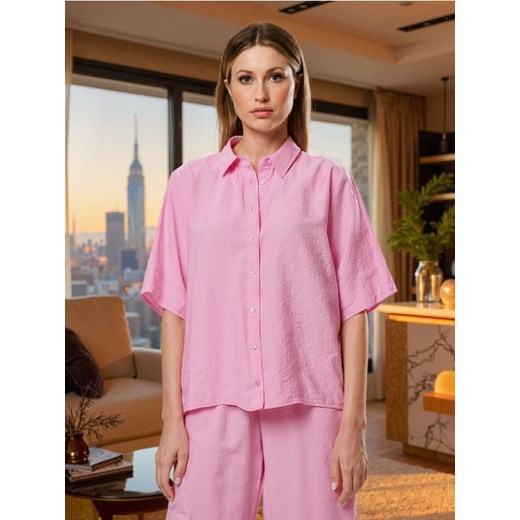 Sinsay - Koszula z krótkim rękawem i kołnierzykiem z modalem - różowy ze sklepu Sinsay w kategorii Koszule damskie - zdjęcie 186130344
