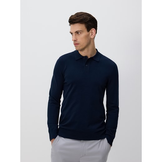Reserved - Wiskozowy sweter polo - granatowy ze sklepu Reserved w kategorii Swetry męskie - zdjęcie 186131303