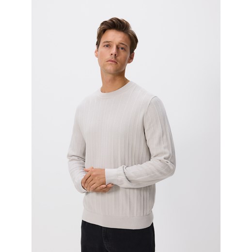 Reserved - Strukturalny sweter z bawełny - jasnoszary ze sklepu Reserved w kategorii Swetry męskie - zdjęcie 186131321