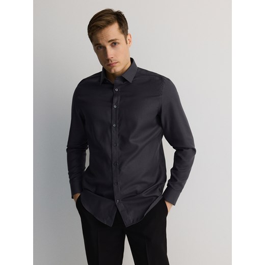 Reserved - Koszula slim z bawełny egipskiej - szary ze sklepu Reserved w kategorii Koszule męskie - zdjęcie 186134480