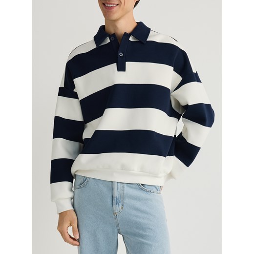 Reserved - Bluza boxy w paski - granatowy Reserved S Reserved promocja